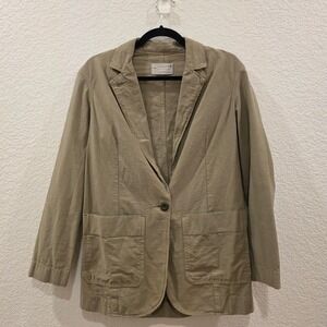 Everlane Organic Cotton Linen Blazer Khaki Tan Single Button Jacket XS